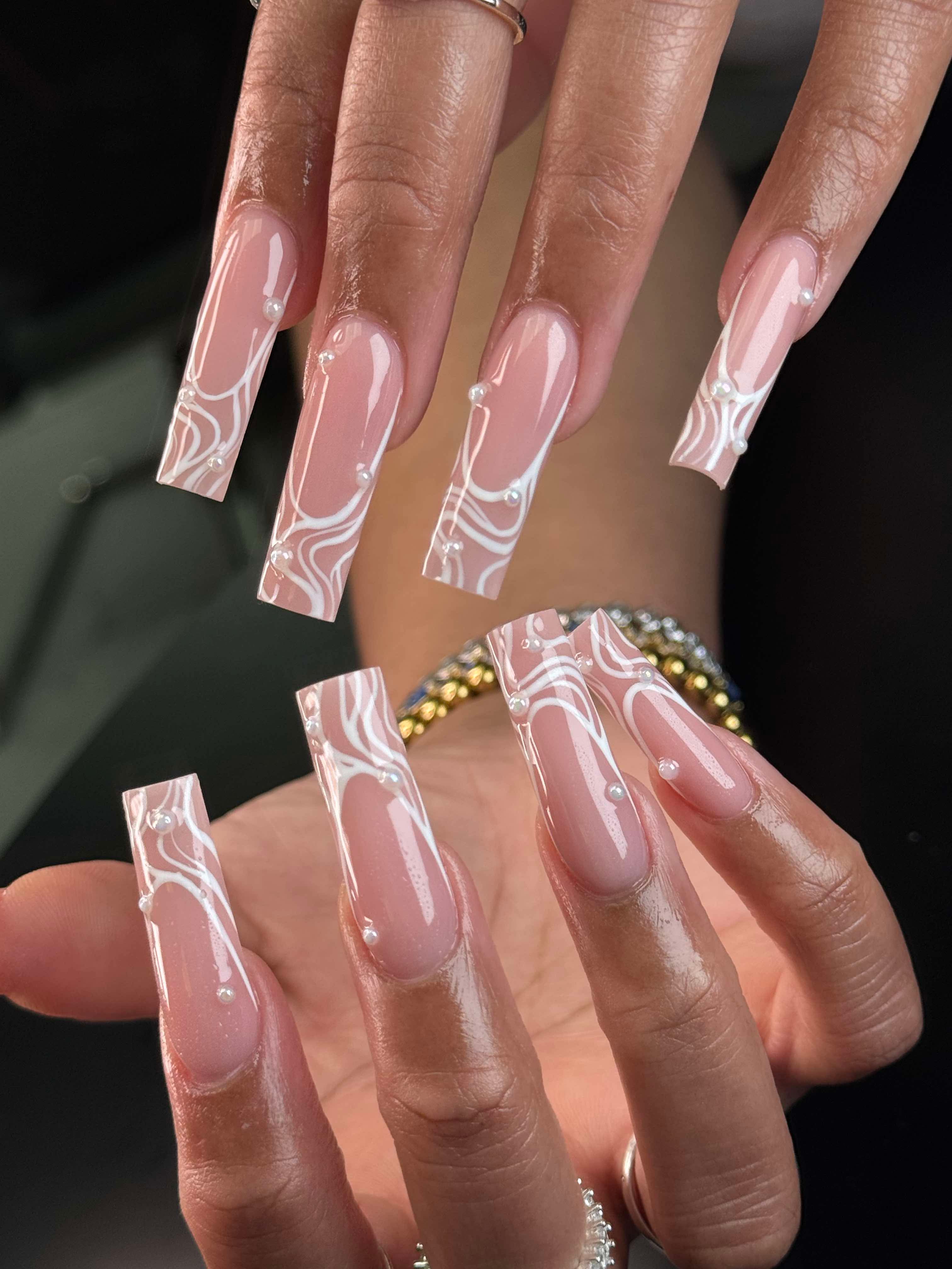 Pink white nail art