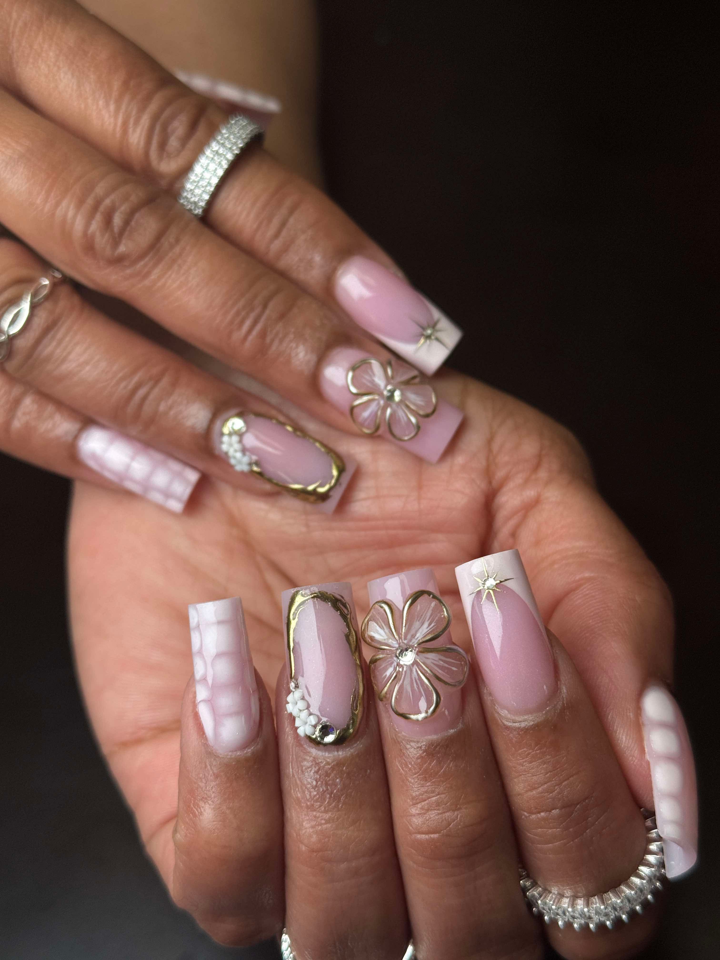 Pink floral nail art